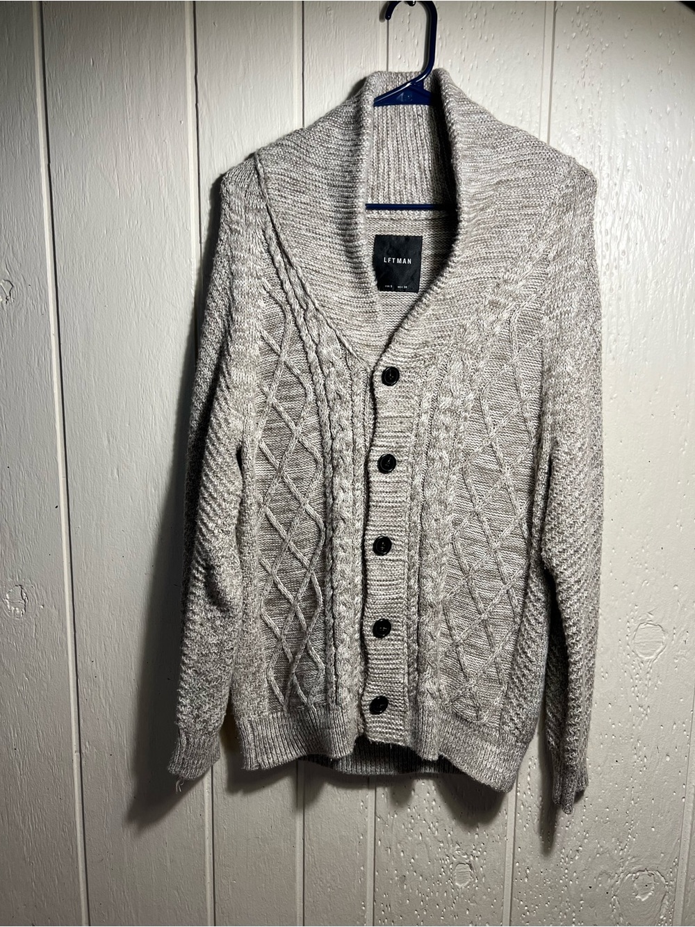 Shawl Collar Cable Knit Cardigan Sweater - Light Gray